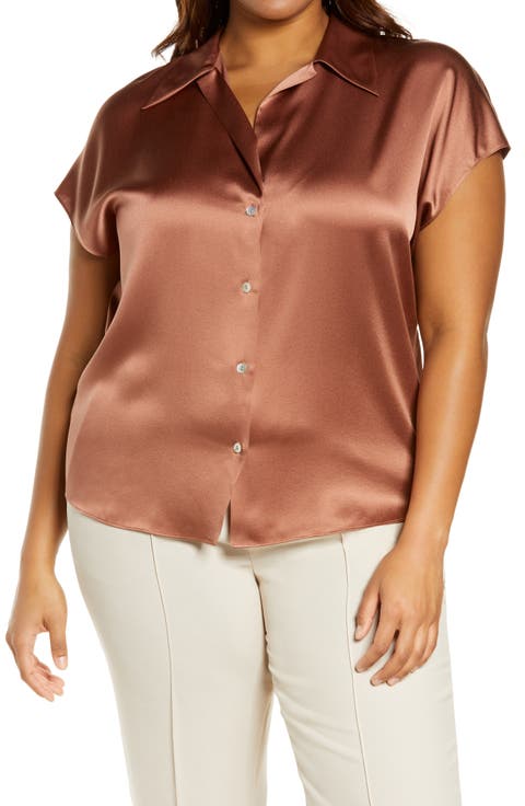 Shaped Collar Silk Blouse (Plus Size)