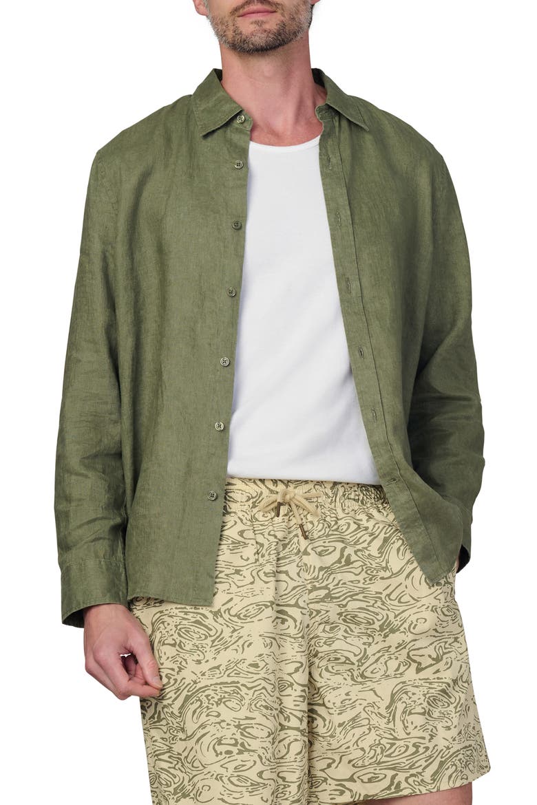 Jakob Linen Button-Up Shirt, Main, color, LICHEN