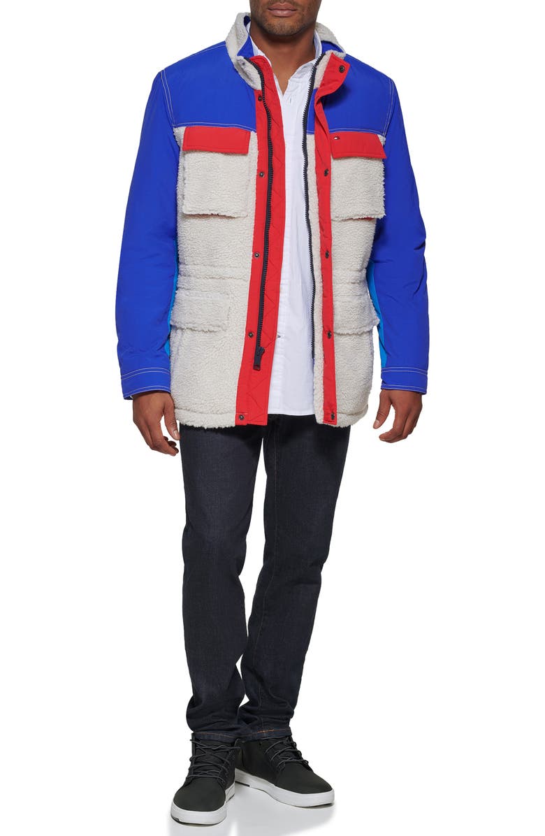 Tommy Hilfiger Faux Shearling Mixed Media Insulated Jacket, Alternate, color, 