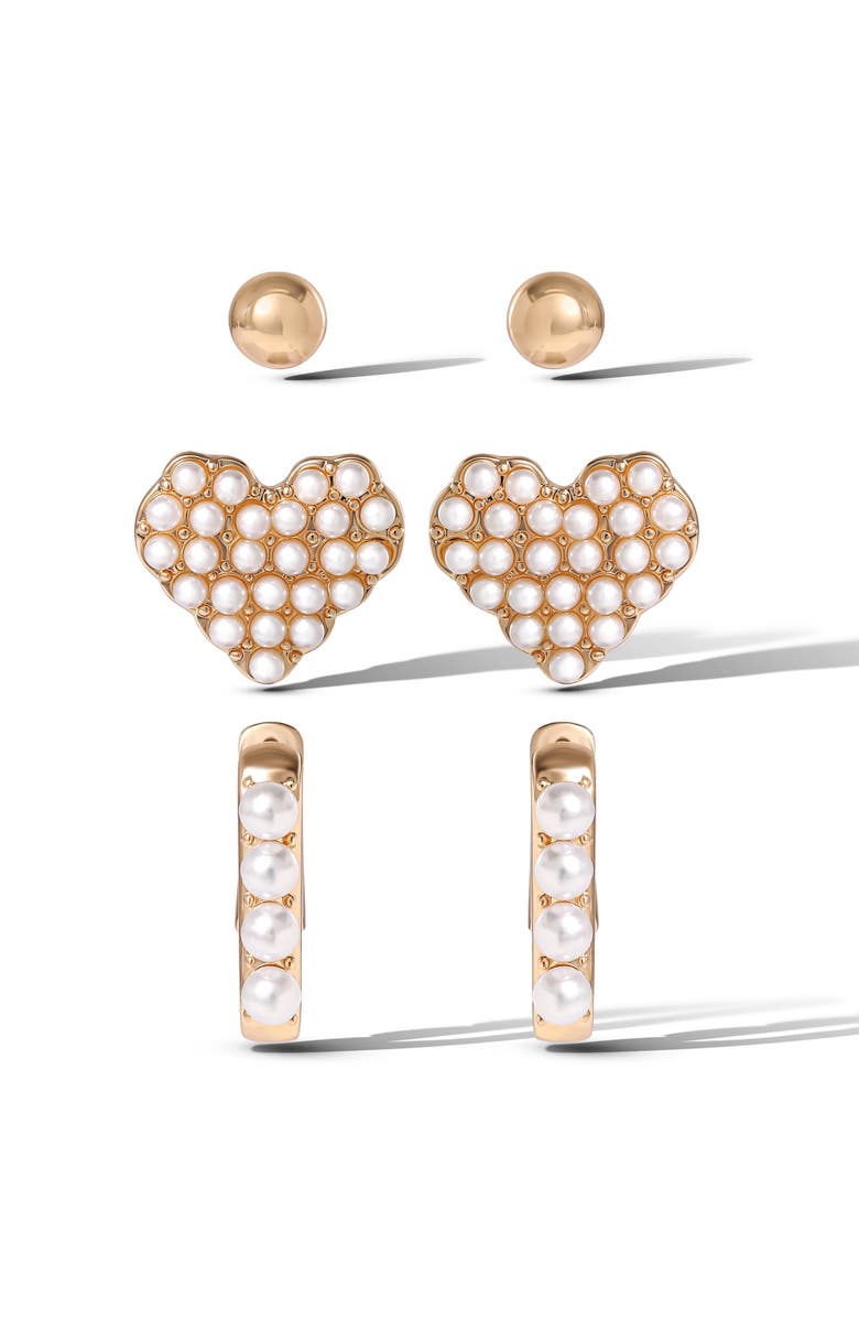 Jessica Simpson Pearl Stud Earring Set of 3, Main, color, Gold