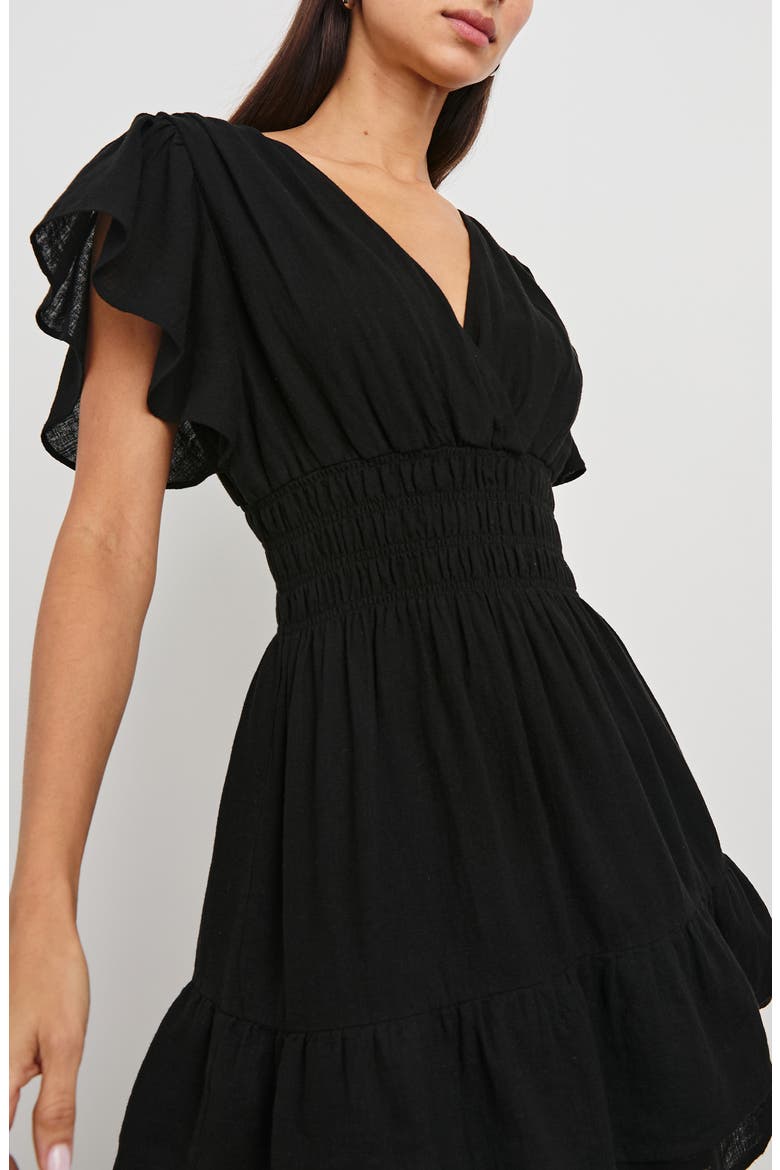 Kimora Smocked Waist Linen Blend Dress, Alternate, color, BLACK