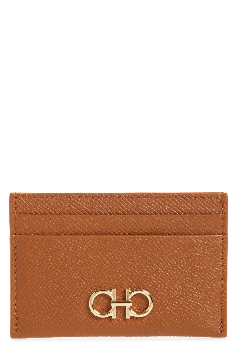 Gancini Leather Card Case, Main, color, NATURAL RESORT