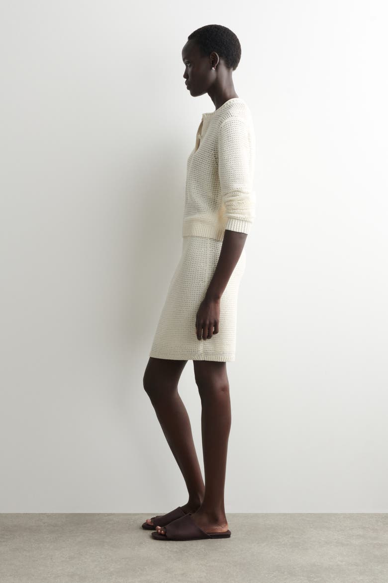 Textured Knitted Cotton Mini Skirt, Alternate, color, WHITE