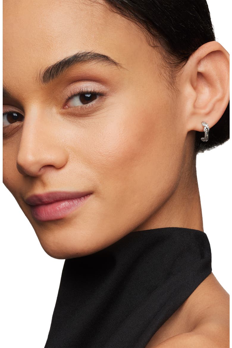 Petite X Hoop Earrings, Alternate, color, DIAMOND/ SILVER