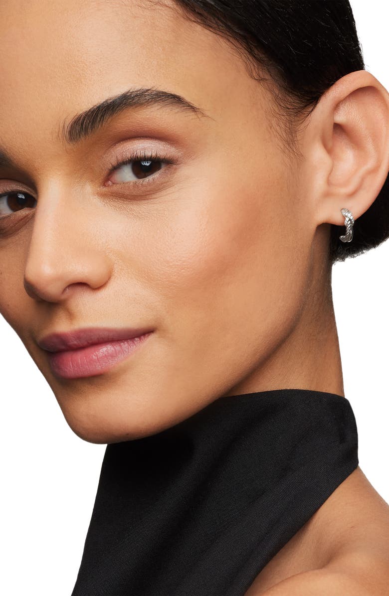 David Yurman Petite X Hoop Earrings, Alternate, color, Diamond/ Silver