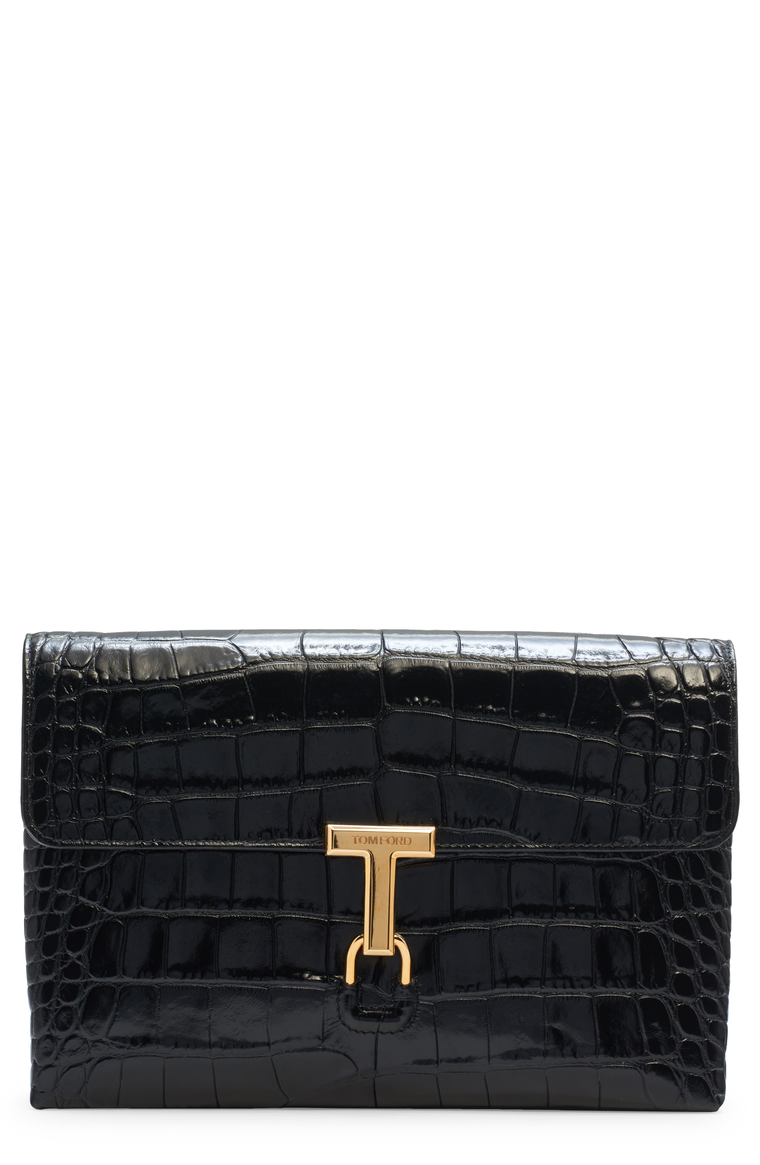 TOM FORD Monarch Medium Croc Embossed Leather Shoulder Bag, Main, color, 