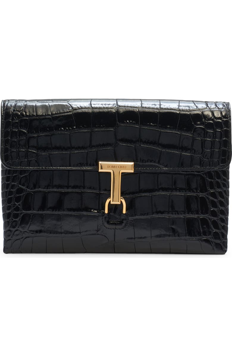 TOM FORD Monarch Medium Croc Embossed Leather Shoulder Bag, Main, color,