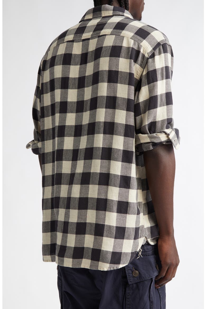 Check Cotton & Linen Flannel Button-Up Shirt, Alternate, color, BLACK/ CREAM