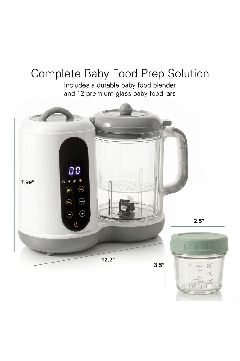 Glass Baby Food Storage Jars with Compact Baby Food Steamer and Blender Set, Alternate, color, White