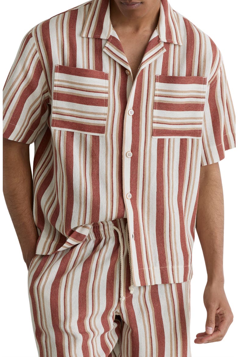 Celeste Stripe Camp Shirt, Alternate, color, RED/ STONE