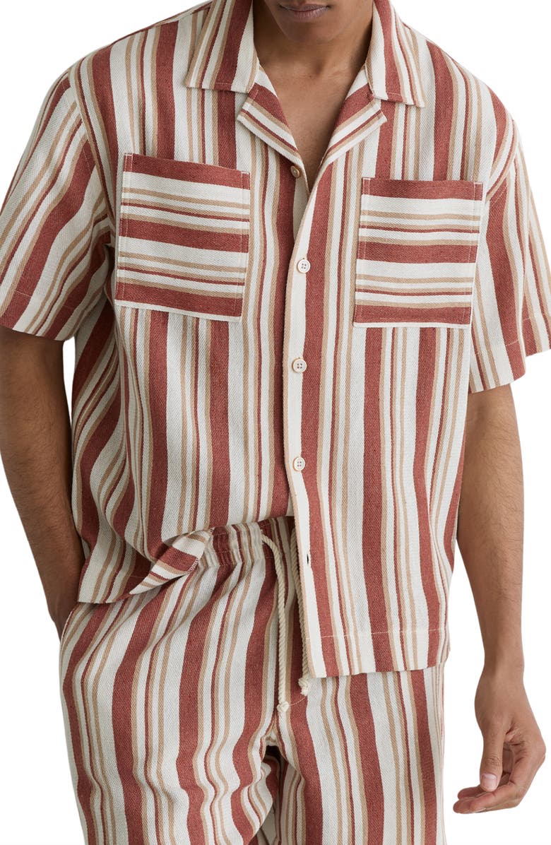 Reiss Celeste Stripe Camp Shirt, Alternate, color, Red/ Stone