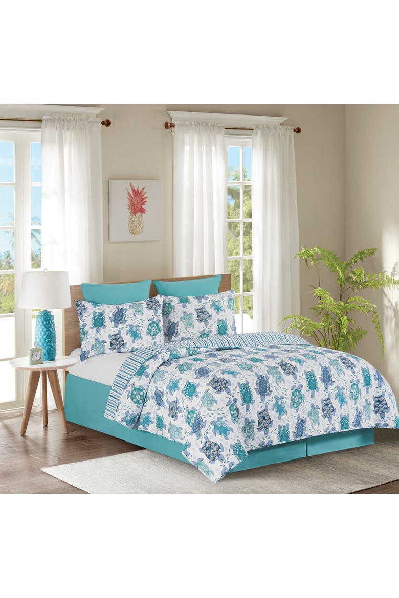 Turtle Bay Beach Coastal Cotton Quilt Set  - Reversible and Machine Washable, Alternate, color, Blue