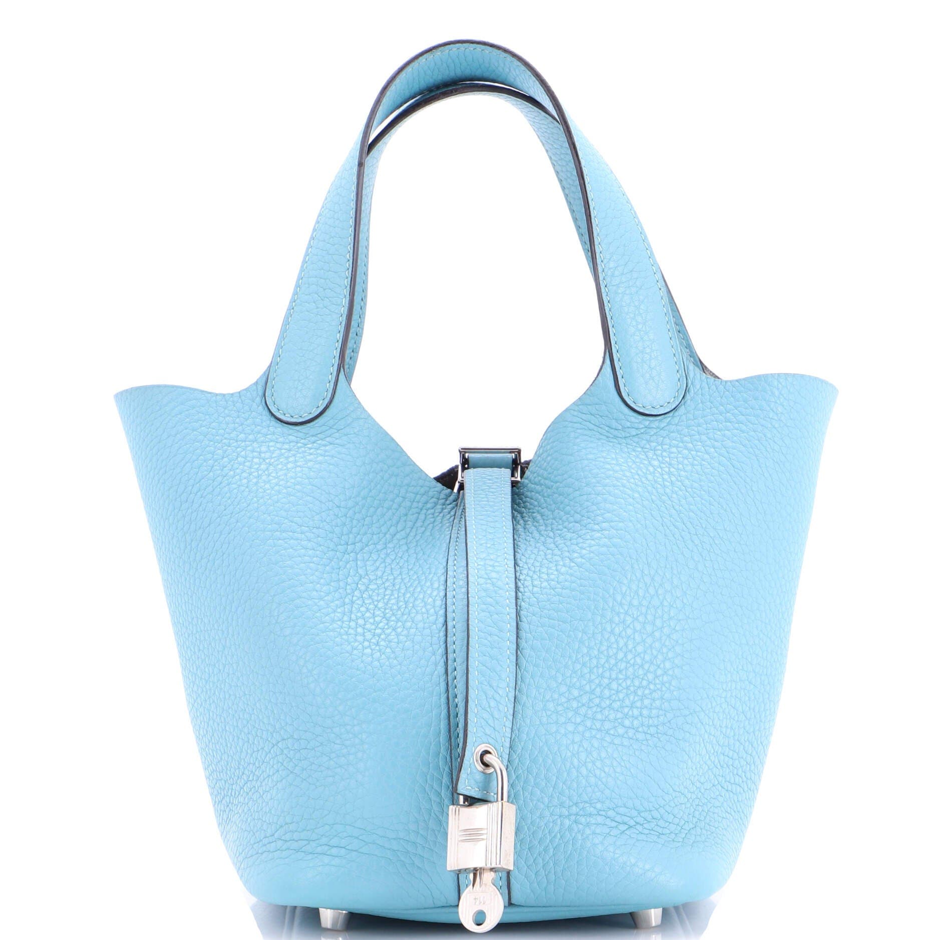 Pre-Owned Hermes Picotin Lock Bag Clemence PM, Main, color, Bleu Atoll