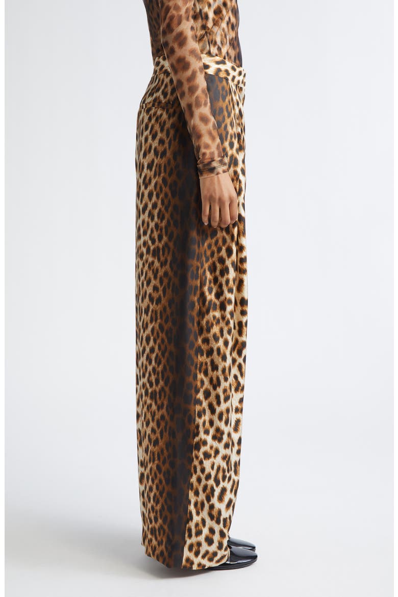 Oblo Leopard Print Silk Twill Wide Leg Pants, Alternate, color, CAMEL