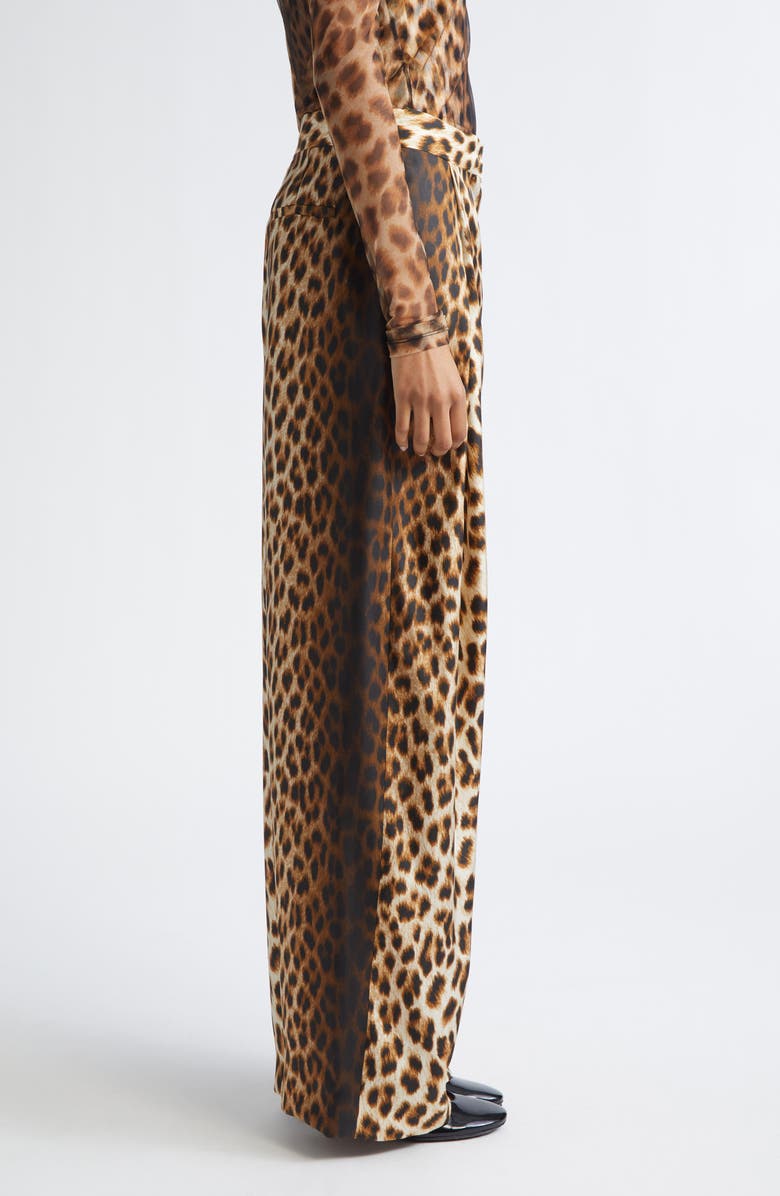 SPORTMAX Oblo Leopard Print Silk Twill Wide Leg Pants, Alternate, color, Camel
