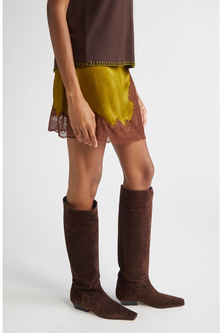 Niera Lace Trim Satin Miniskirt, Alternate, color, KHAKI