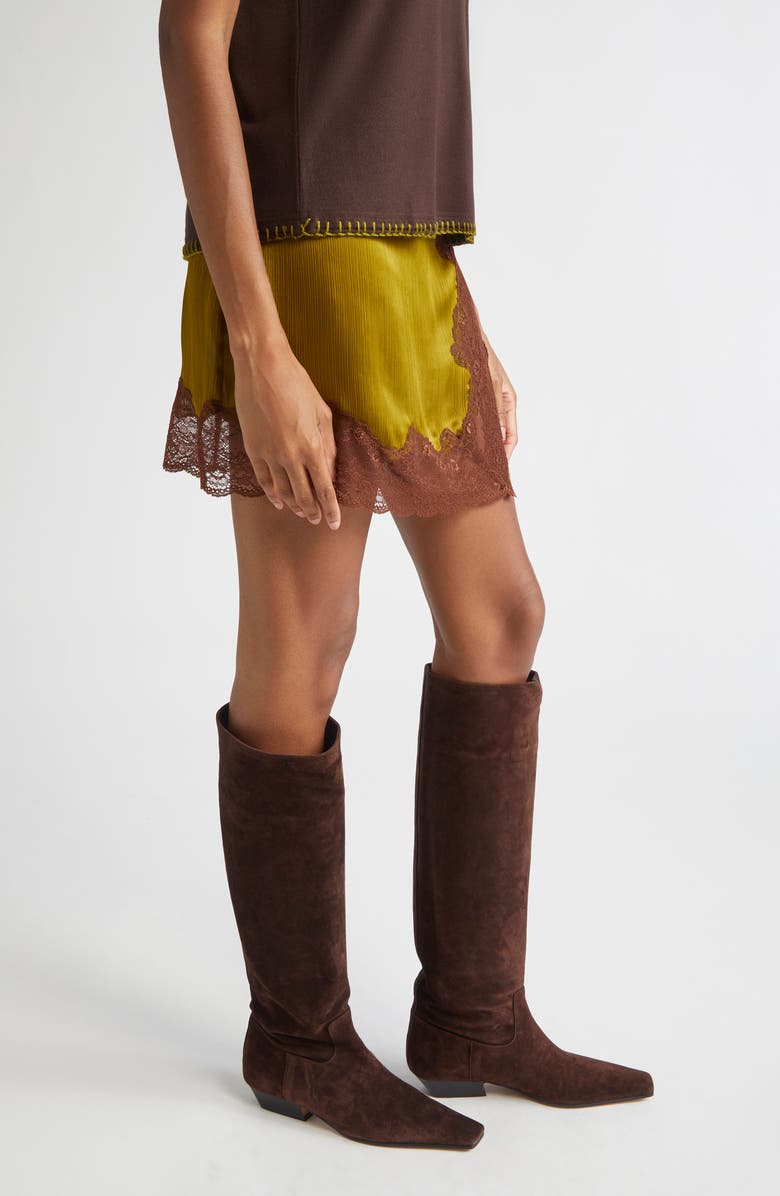 Siedrés Niera Lace Trim Satin Miniskirt, Alternate, color, Khaki