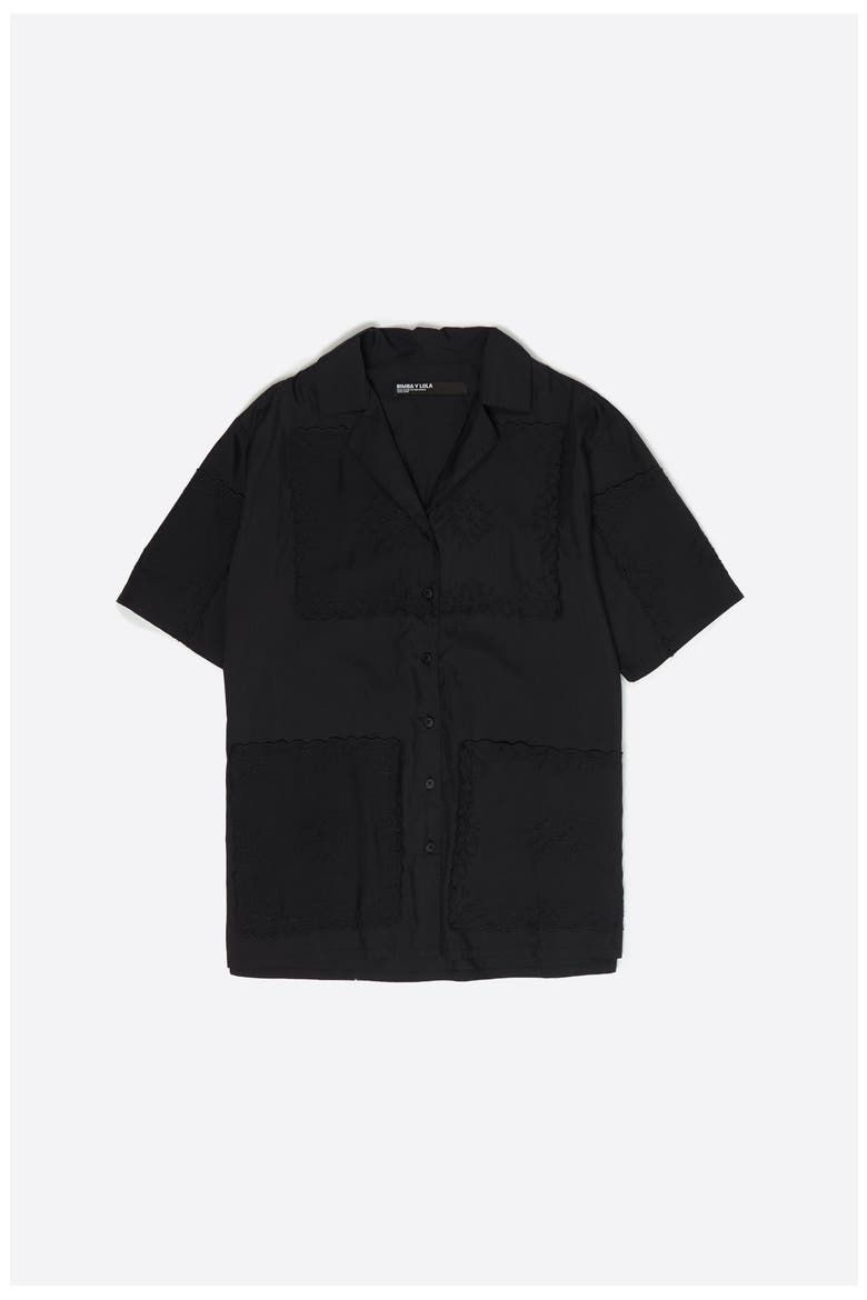 Embroidered Scarf Patchwork Shirt, Alternate, color, BLACK