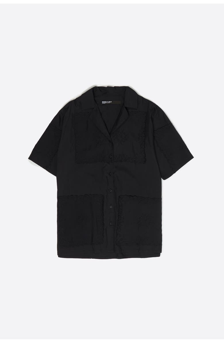 Bimba y Lola Embroidered Scarf Patchwork Shirt, Alternate, color, Black