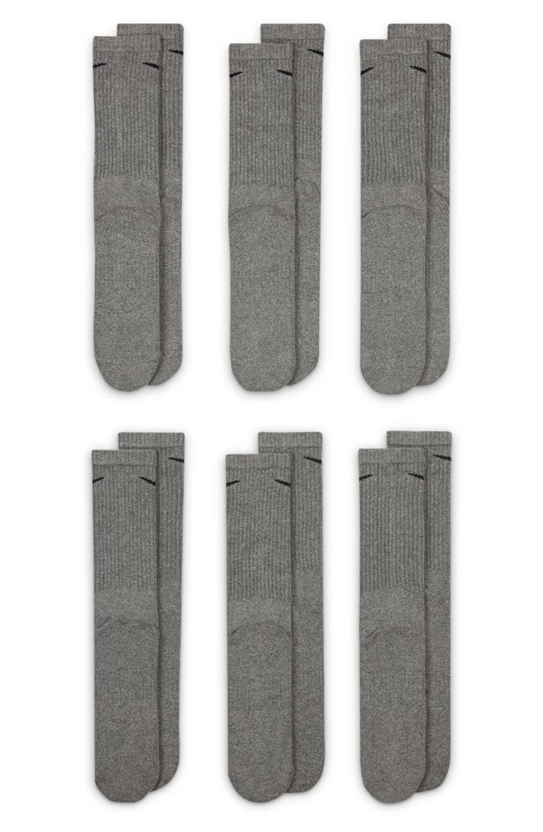 Nike Everyday Crush Crew Socks - Pack of 6, Alternate, color, Carbon Heather/Black