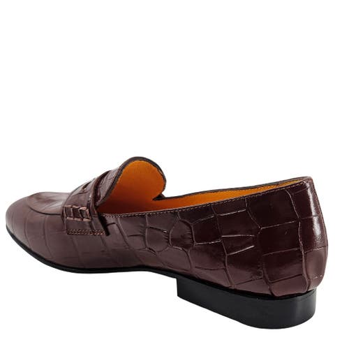Madison Maison Flat Croc Embossed Loafer In Brown