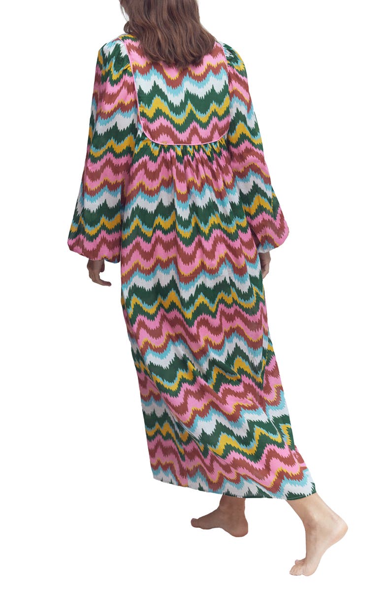 Boden Boho Print Tie Neck Cotton Kaftan Midi Dress, Alternate, color, Multi, Zig Zag Wave