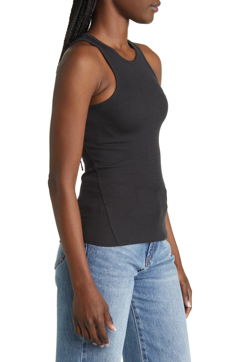 rag & bone The Essential Rib Organic Pima Cotton Blend Tank, Alternate, color, Black