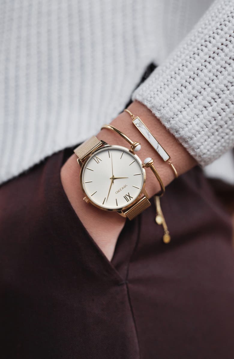 Vincero Petite Eros Mesh Strap Watch, 33mm, Alternate, color, Gold / Satin