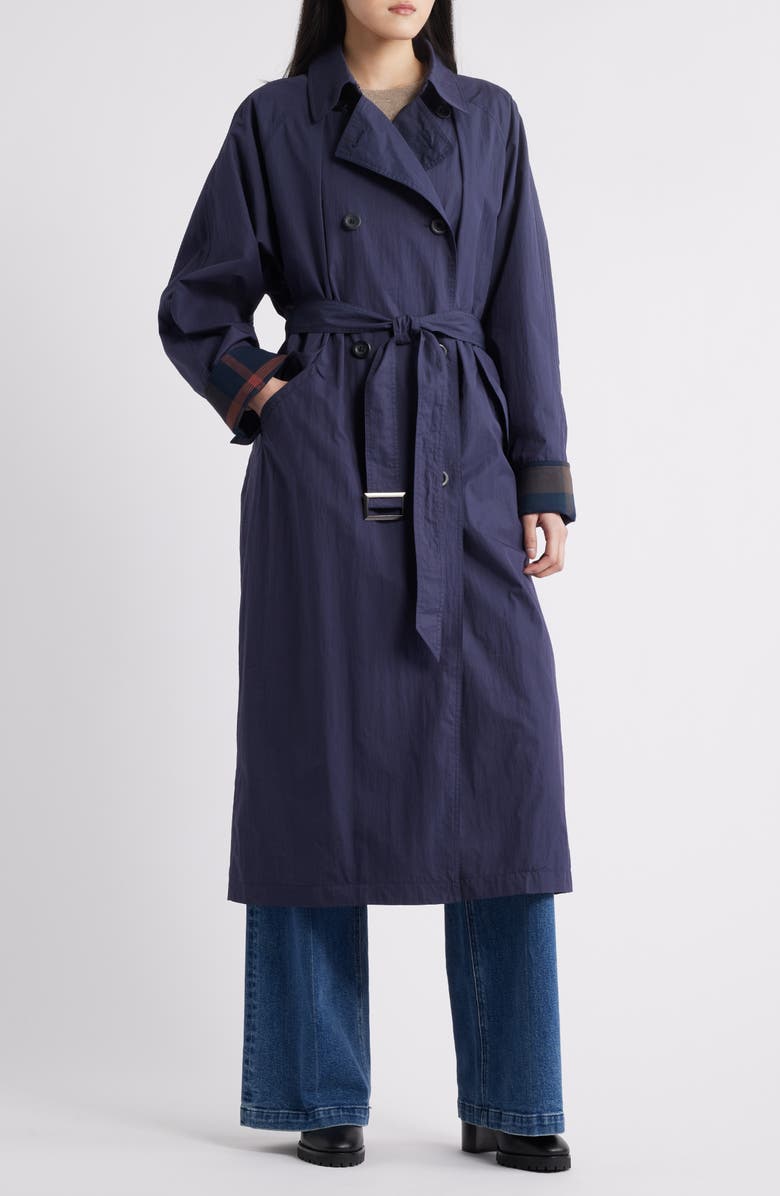 Bernardo Longline Rain Trench Coat, Main, color, Navy
