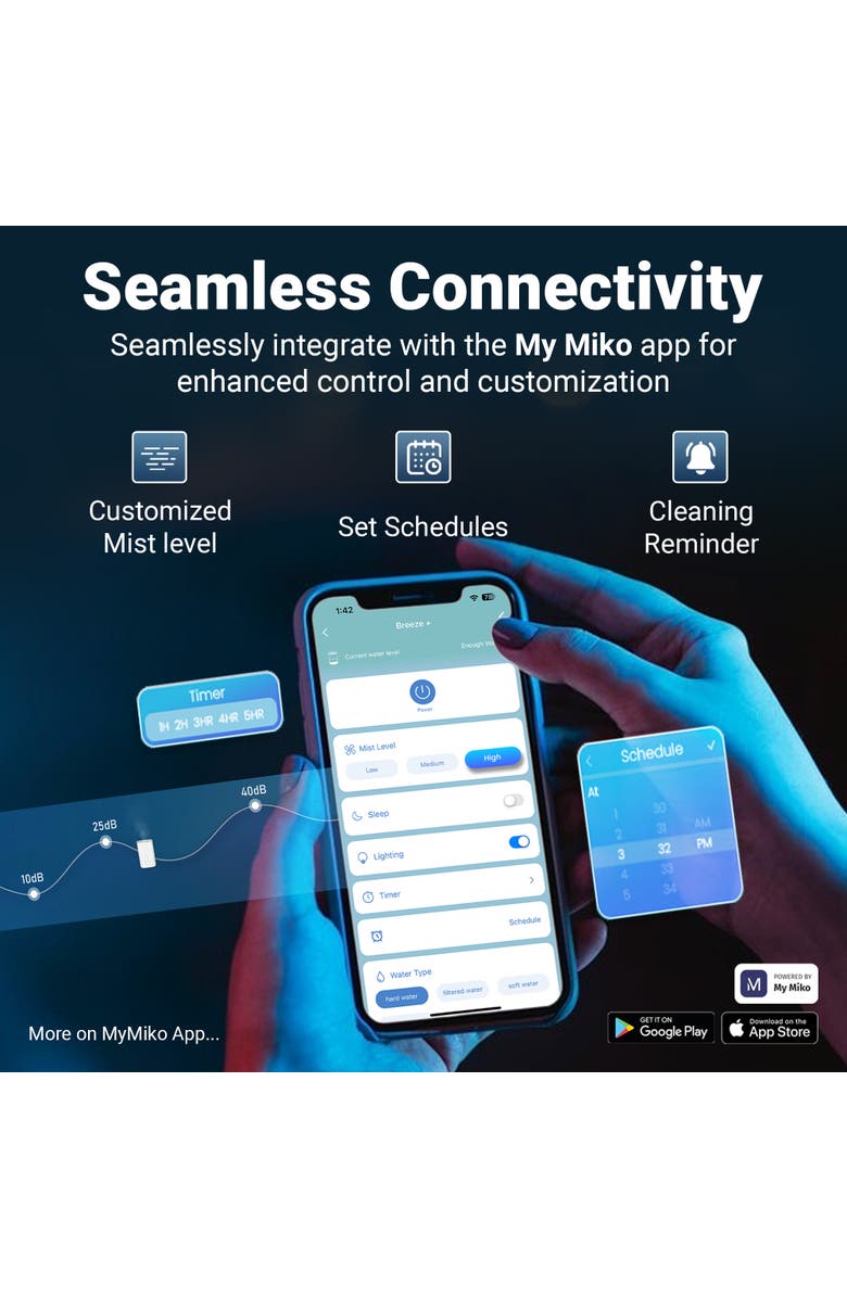 MIKO Breeze + Smart Humidifier with App Control and Oil Tray, Alternate, color, White