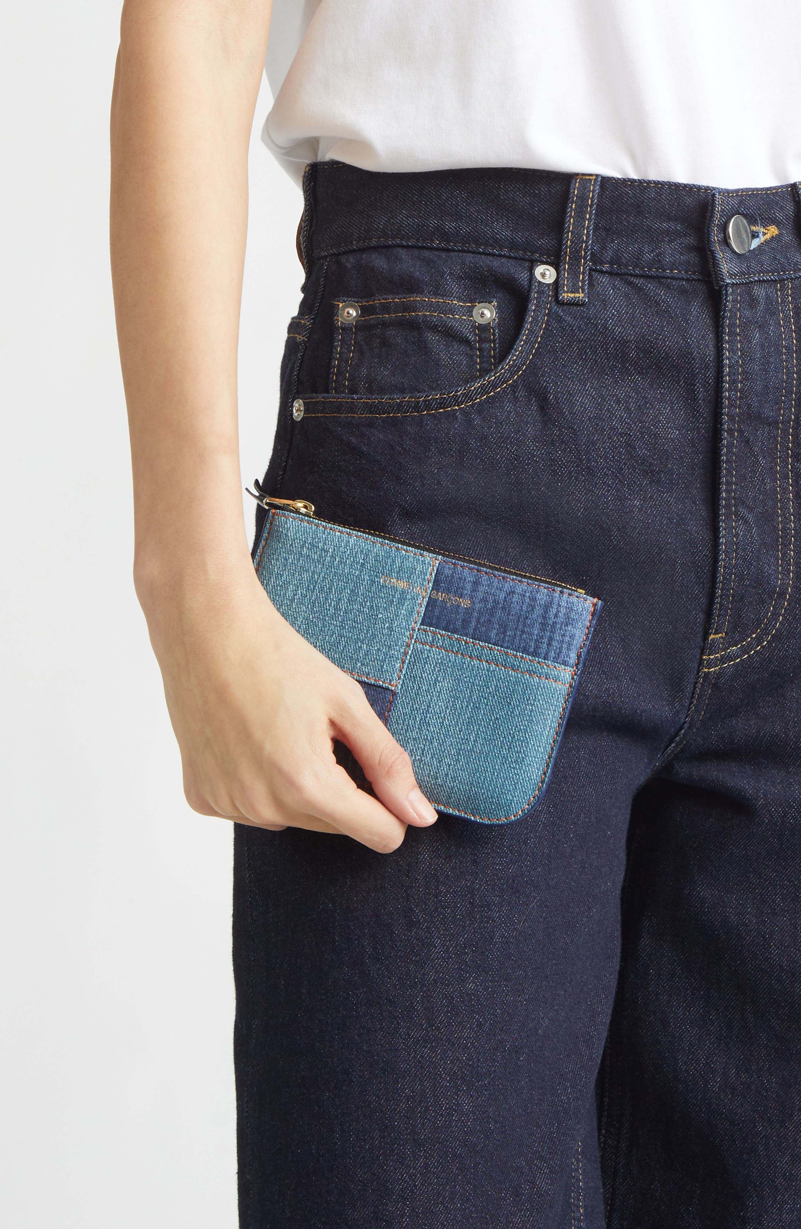 Comme des Garçons Denim Pocket Leather Pouch, Alternate, color, Blue