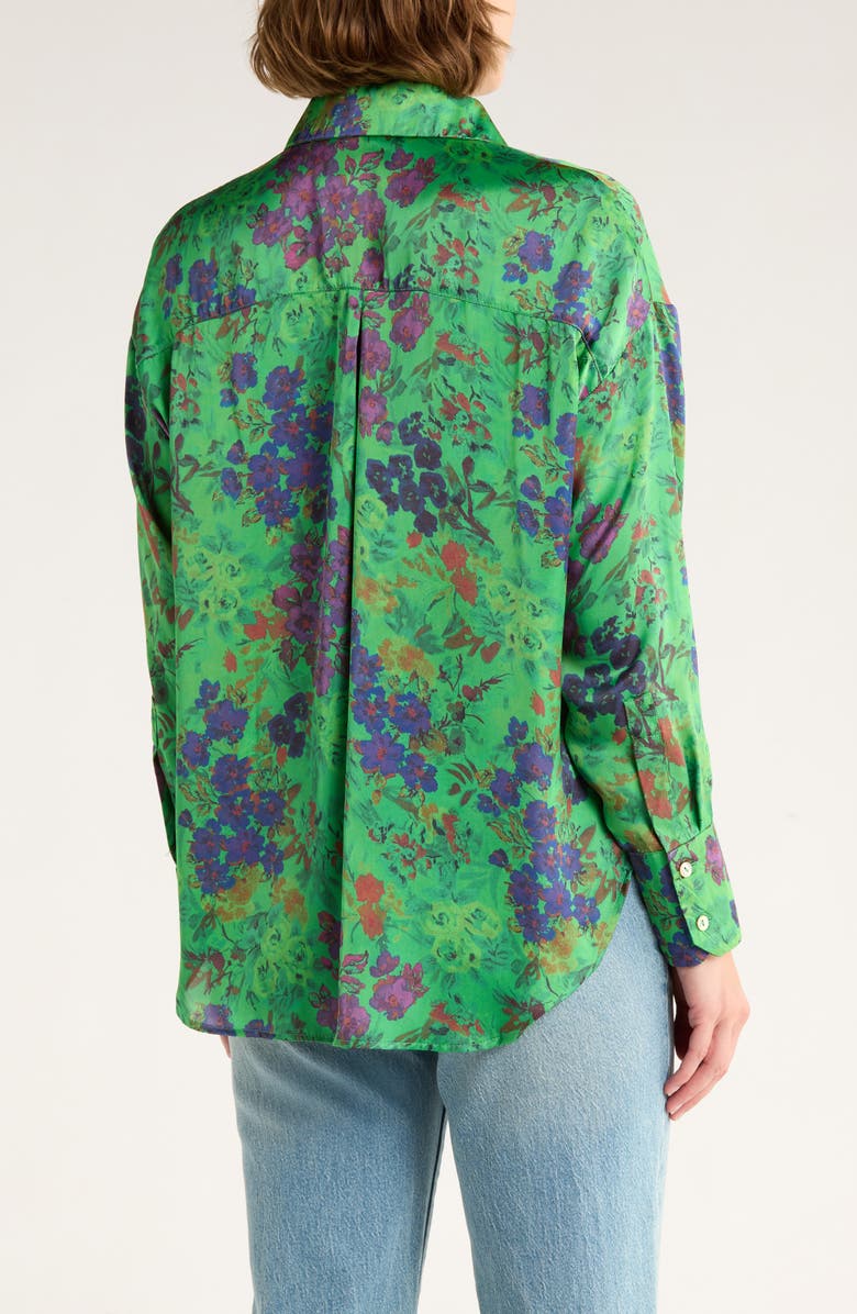 INDUSTRY REPUBLIC CLOTHING Print Satin Button-Up Shirt, Alternate, color, Green/ Violet Floral