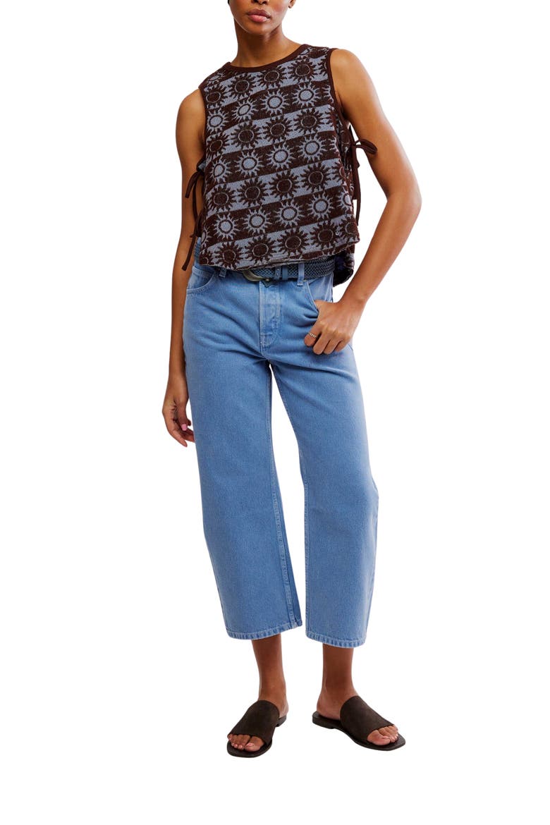 Textured Cotton Terry Side Tie Top, Alternate, color, BLUE COMBO