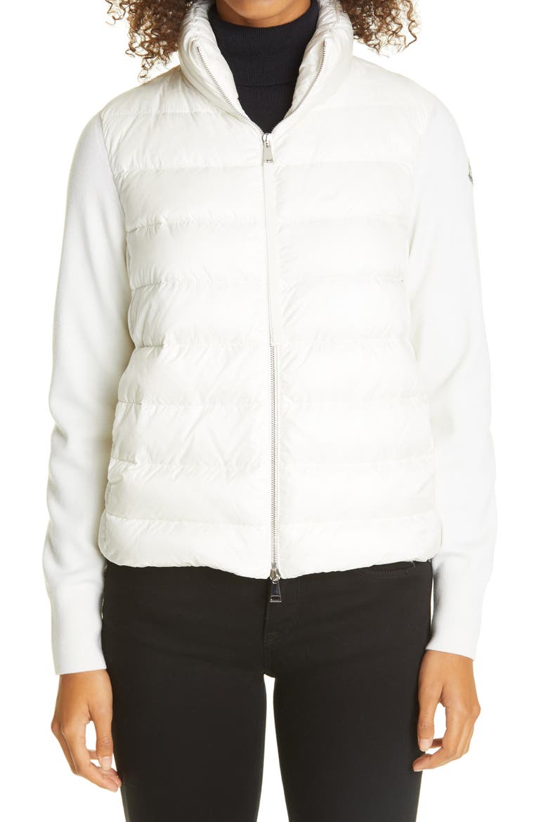 Quilted Down & Wool Short Cardigan, Main, color, WHITE