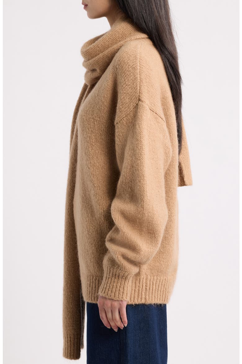 V-Neck Sweater & Scarf Set, Alternate, color, CAMEL BEIGE