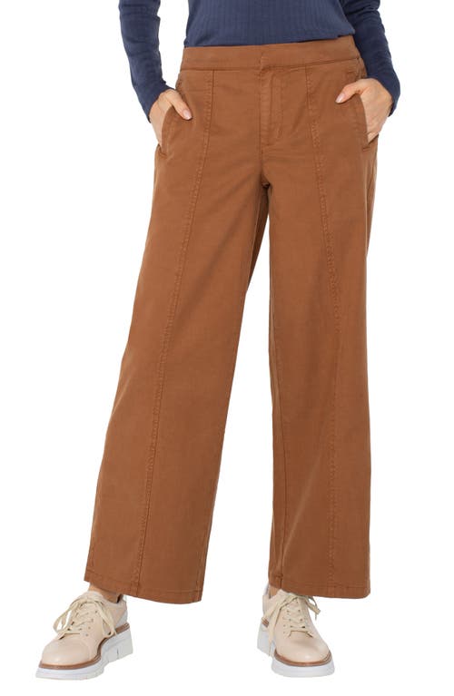Liverpool Los Angeles Elastic Back High Waist Wide Leg Twill Pants In Brown