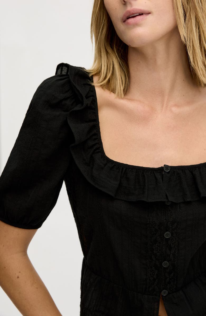 Sam Edelman Peasant Peplum Cotton Button-Up Top, Alternate, color, True Black