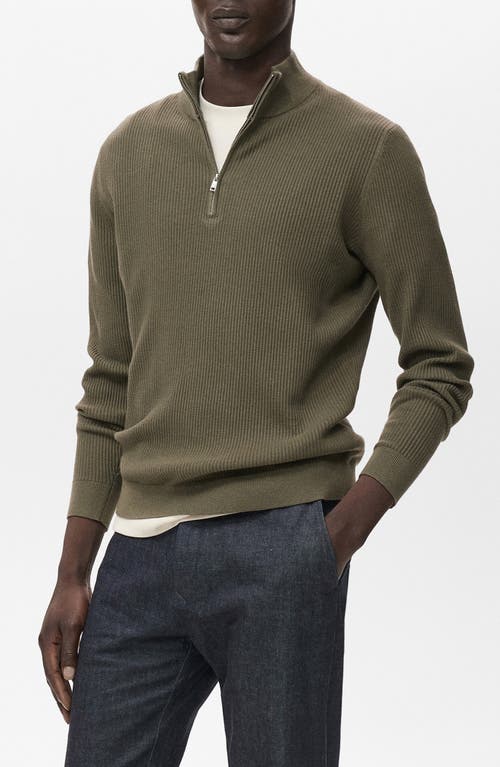 Mango Rib Quarter Zip Sweater In Green