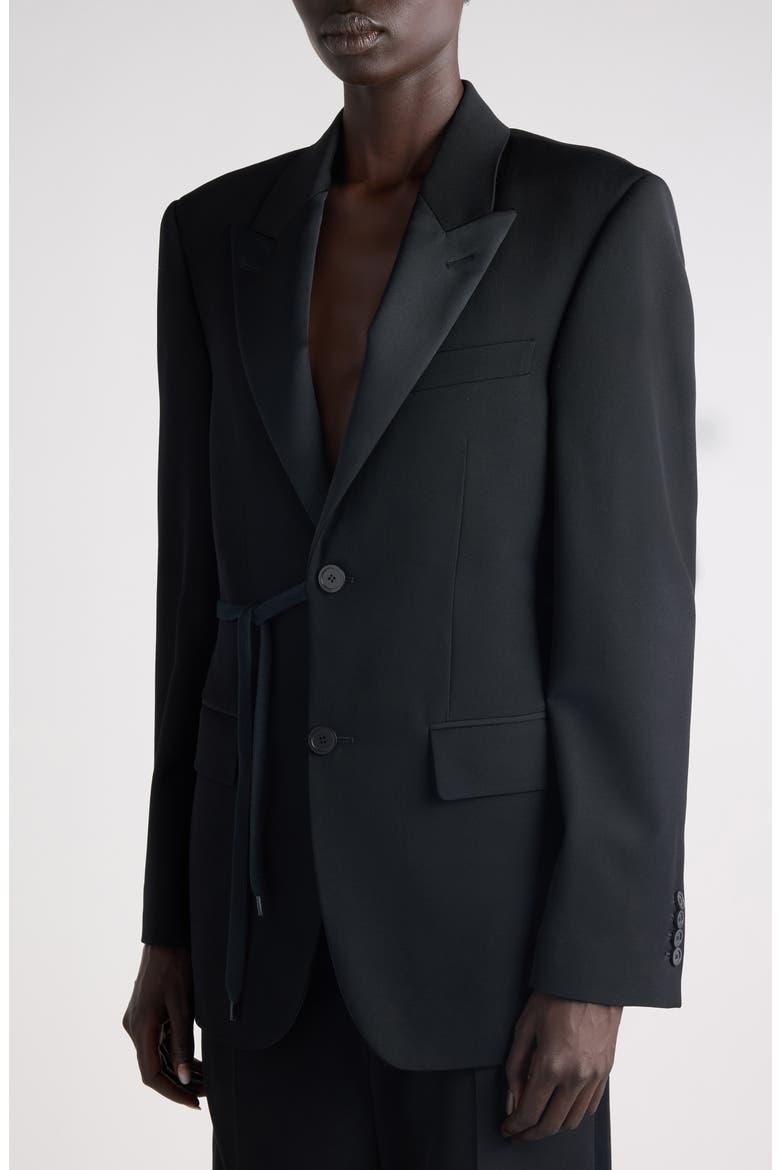 Side Tie Wool Tuxedo Jacket, Alternate, color, BLACK