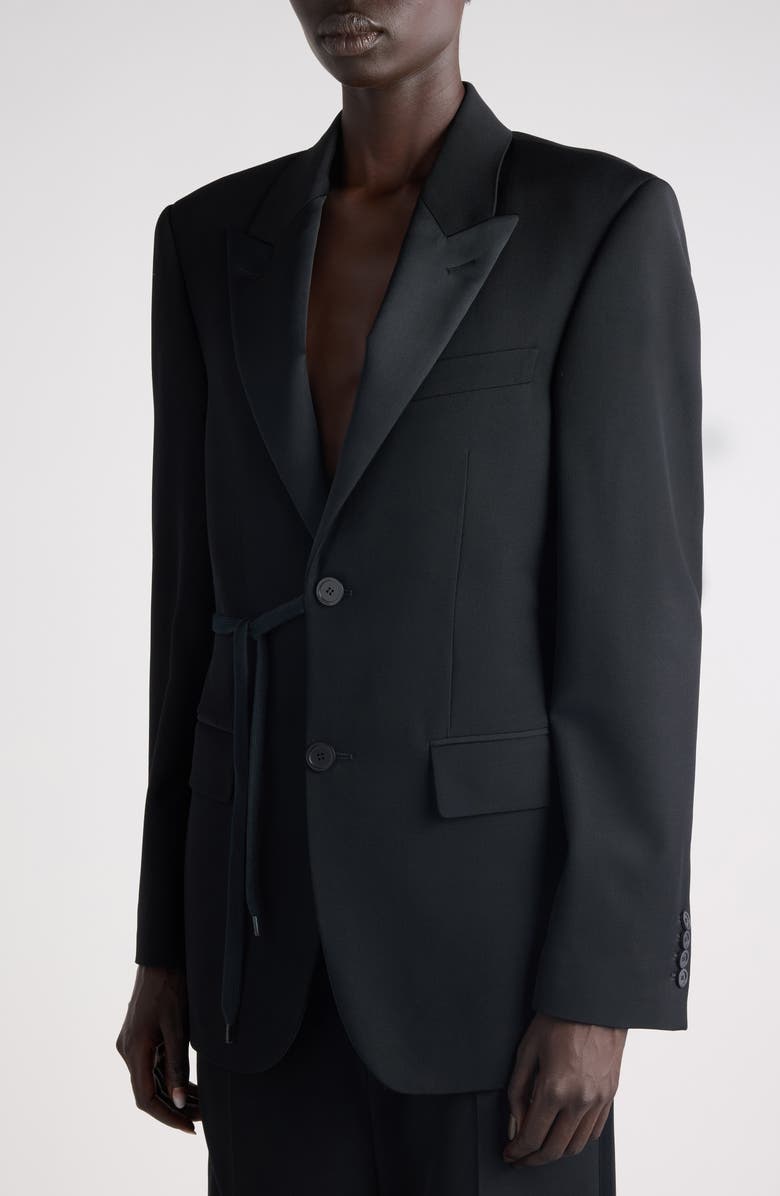 Balenciaga Side Tie Wool Tuxedo Jacket, Alternate, color, Black