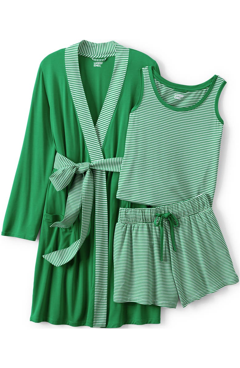 Lands' End Cooling 3 Piece Pajama Set - Robe Tank and Shorts, Alternate, color, 