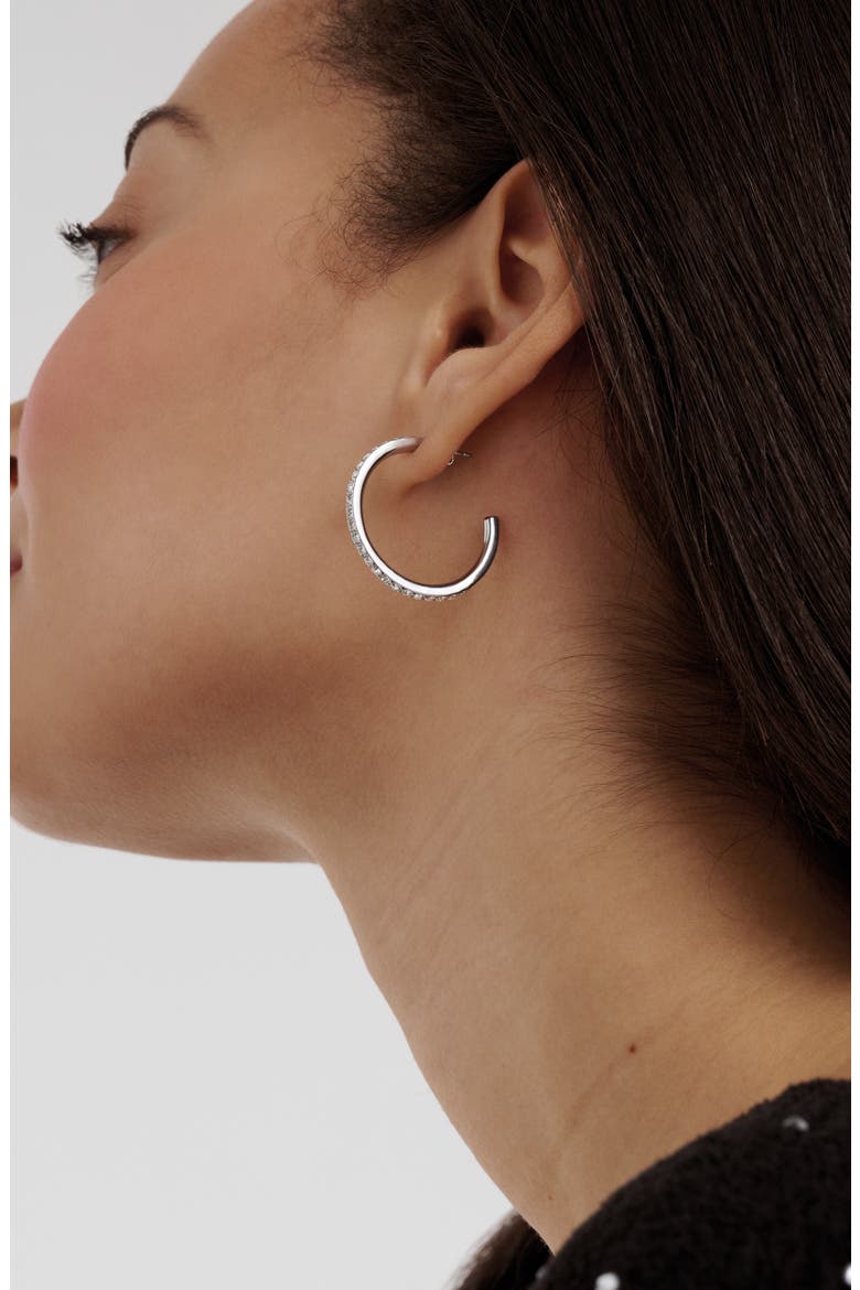 Clanci Medium Crystal Hoop Earrings, Alternate, color, SILVER TONE / CLEAR CRYSTAL