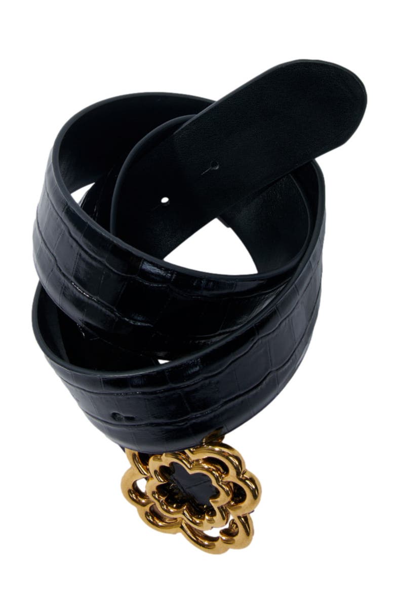 maje Croc-effect leather double M belt, Alternate, color, 