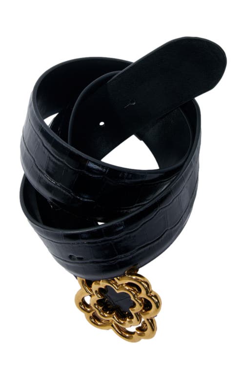 Maje Croc-effect Leather Double M Belt In Black
