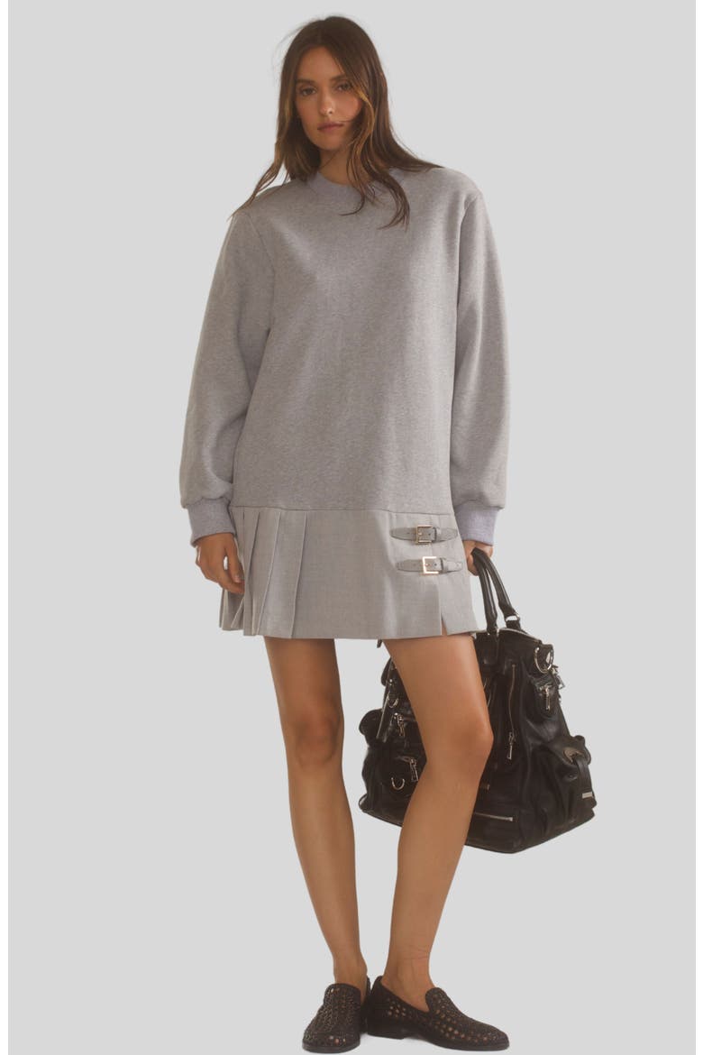 Preston Pleated Sweatshirt Dress, Main, color, Heather Grey