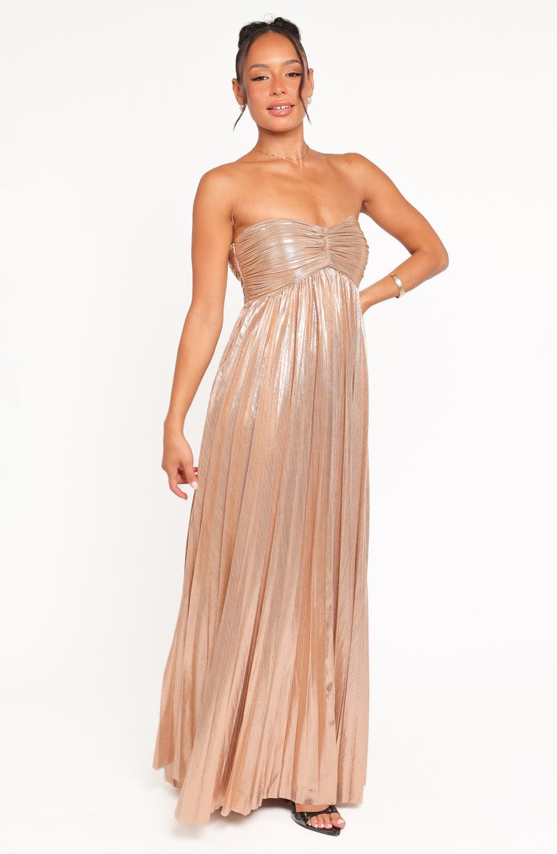 Petal & Pup Faye Strapless Metallic Gown, Alternate, color, Gold