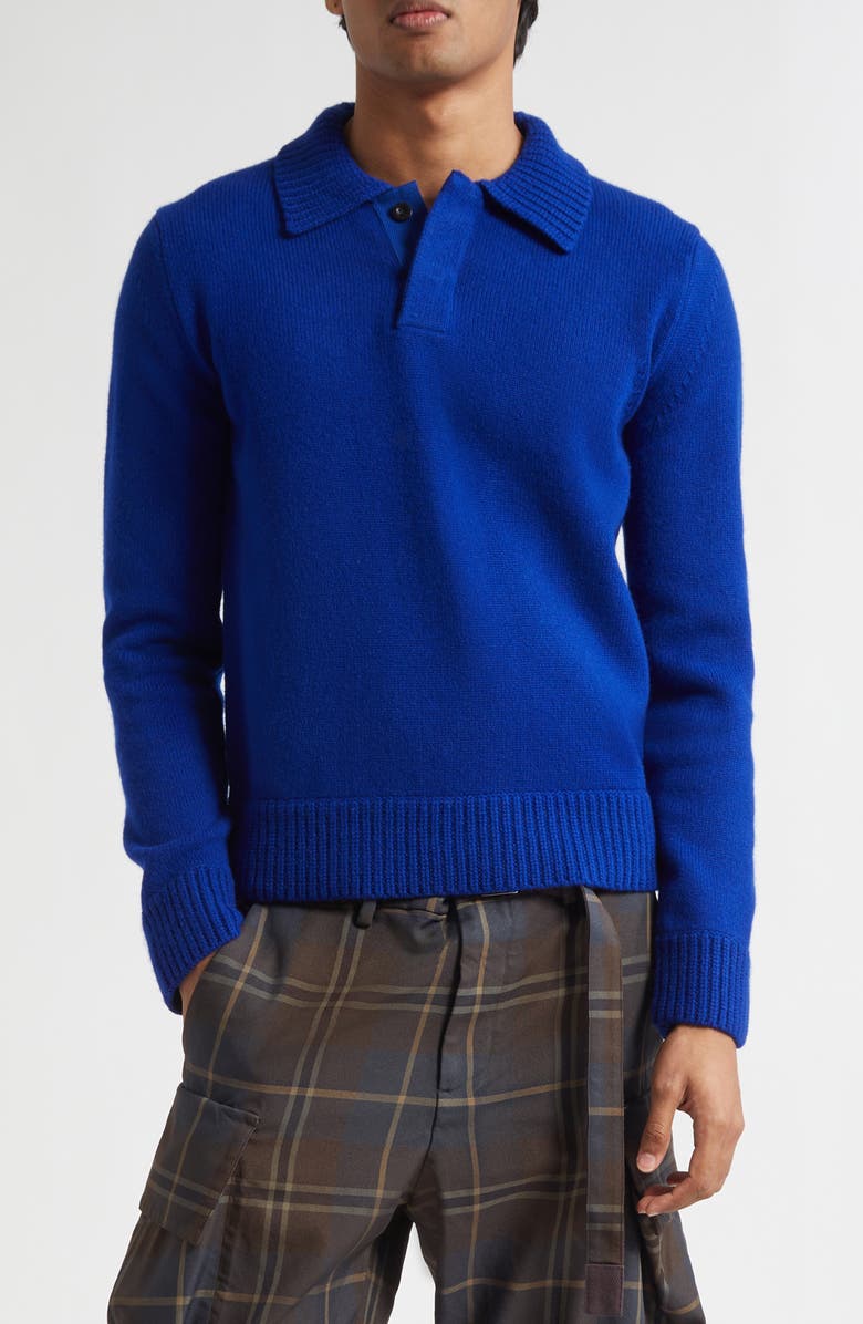 Sacai Light Blue Wool Polo Sweater, Main, color, Blue