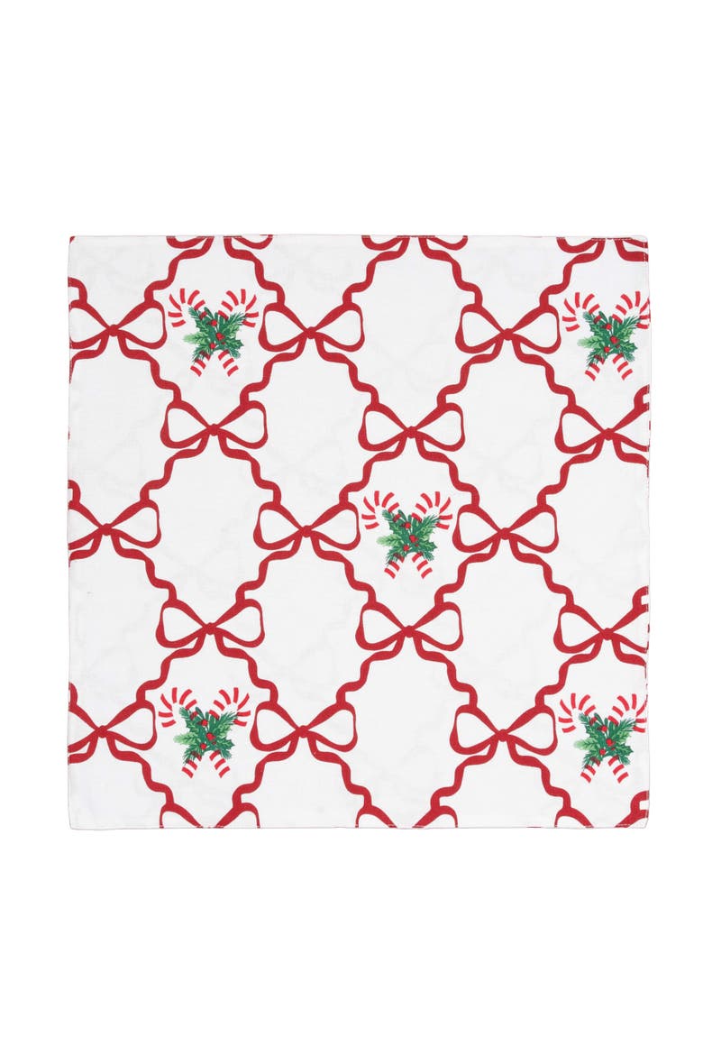 Candy Cane Berry Bows and Ribbons Christmas Set of 6 Cloth Napkins, Alternate, color, White