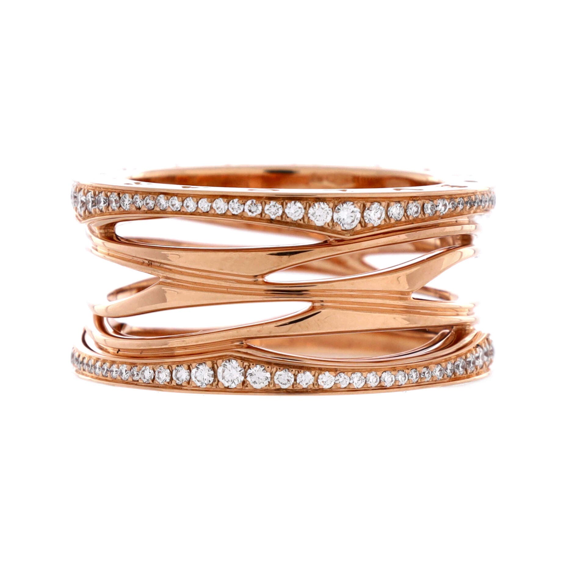 B.Zero1 Design Legend Zaha Hadid Four Band Ring 18K Rose Gold with Diamonds, Main, color, Metallic Gold
