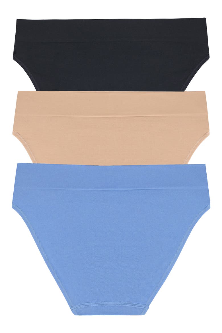 3-Pack Seamless LiteWear Bikinis, Alternate, color, BLACK/CASHMERE/CORNFLOWER BLUE
